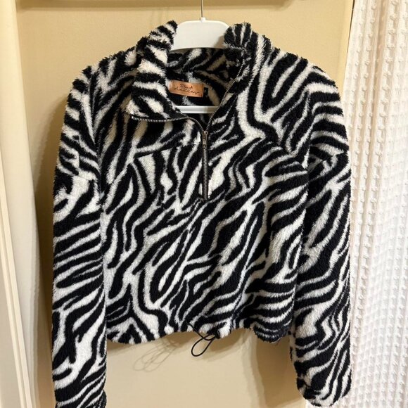 Zebra Print Quarter Zip Fleece Sweatshirt - Size Small - Picture 1 of 1